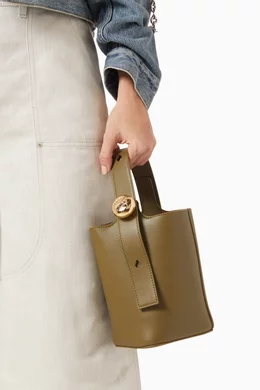 【LOEWE】Pebble Bucket Bag Mini in Olive Green LOEWE Mini Leather Pebble Bucket Bag | Harrods US