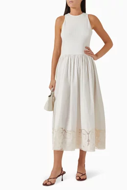 alemais white embroidered midi dress Alémais Rosemary Embroidered Linen Scarf Tie Dress main image 0