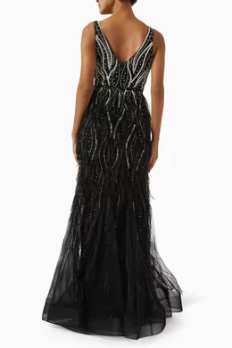 Basix feather embellished gown outlet