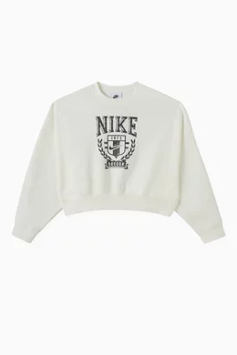 Buy Nike Neutral Oversized Varsity Logo Sweatshirt in Cotton Blend Fleece For Girls Online Ounass Saudi