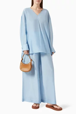 Buy 12 STOREEZ Blue Oversized High low Blouse in Cotton silk For Women Online Ounass Saudi