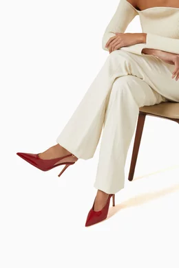 Buy Gianvito Rossi Red Robbie Tokio 85 Slingback Pumps in Calf