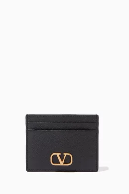 ★人気★ Valentino Logo Signature Single Card Holder Black Vlogo Signature Cardholder for Man in Black | Valentino US