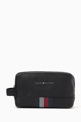 Buy Tommy Hilfiger Black Medium Metal Logo Toiletry Bag For Men