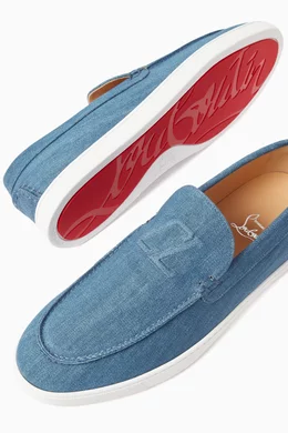 Blue red bottoms loafers clearance