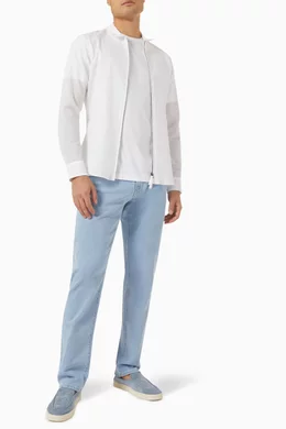 Buy Giorgio Armani White Zip-up Shirt in Seersucker For Men Online