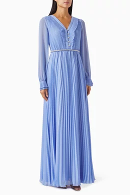 yellow pleated midi dress Pleated Chiffon V Neck Ruffle Midi Dress
