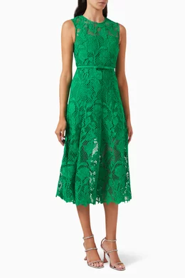 Buy Self-Portrait Green Sleeveless Midi Dress in Lace For Women Online |  Ounass Saudi