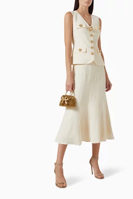 chinese dress ladies Cream Linen Tailored Midi Dress – self-portrait-EU main image 0