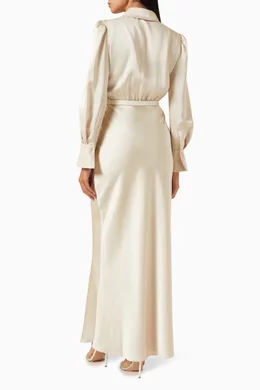 cream satin embellished bib maxi dress SELF-PORTRAIT BANGKOK | CREAM SATIN EMBELLISHED BIB MAXI DRESS