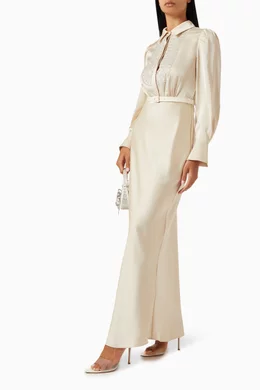 cream satin embellished bib maxi dress Buy Self-Portrait Neutral Embellished Bib Maxi Dress in Satin For Women  Online