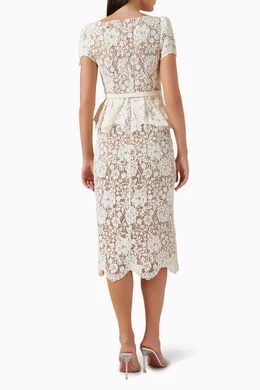 Buy Self-Portrait Neutral Peplum Midi Dress in Lace For Women Online |  Ounass Saudi