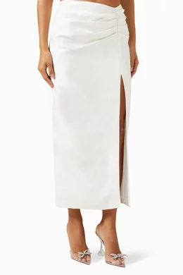 Buy Rozie Corsets White Draped Slit Maxi Skirt in Linen For Women Online Ounass Saudi