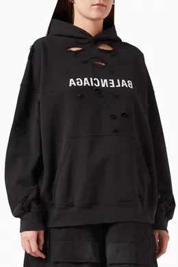 Buy Balenciaga Black Unisex Mirror-logo Wide-fit Hoodie in