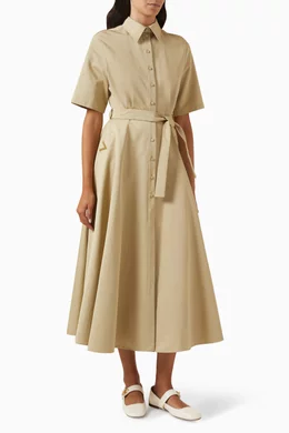 Buy Valentino Garavani Neutral Valentino Belted Midi Dress in Cotton-linen  For Women Online | Ounass Saudi