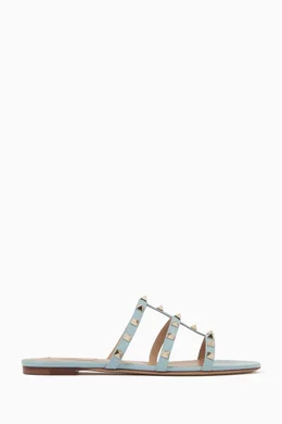 Buy Valentino Garavani Blue Valentino Garavani Rockstud Flat Sandals in Calfskin For Women Online Ounass Saudi