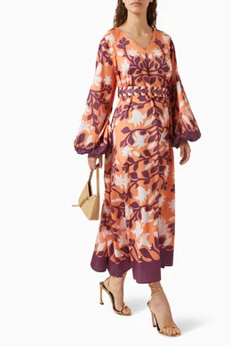 Buy Kalico Orange Moana Floral-print Midi Dress in Cotton For Women Online  | Ounass Saudi