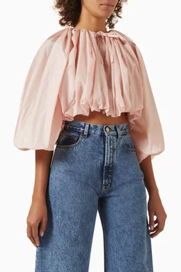 Buy Alaïa Pink Crop Balloon Jacket in Nylon For Women Online