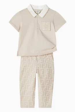 Buy Fendi Neutral Logo Patch Polo Shirt in Cotton Jersey For Baby
