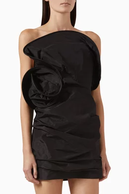 mini red plus size dress Final Sale Plus Size Satin Strapless Mini Dress with Side Train in Red