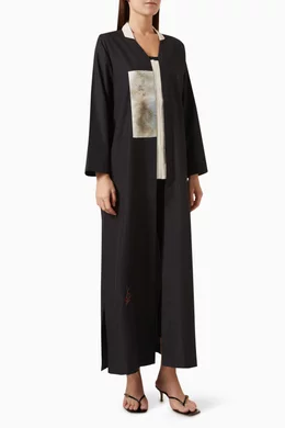 Buy ZAH Design Black Graphic patch Abaya in Cotton For Women Online Ounass Saudi