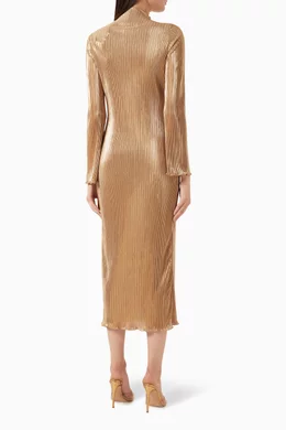 Buy Never Fully Dressed Gold Sophia Plisse Midi Dress For Women Online |  Ounass Saudi