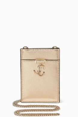Buy Jimmy Choo Gold ID Card holder with Chain in Leather For