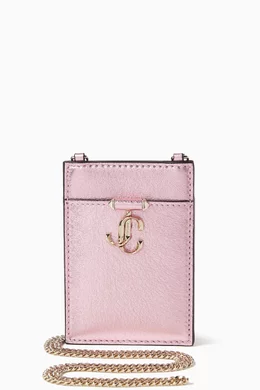 Buy Jimmy Choo Pink ID Card holder with Chain in Leather For Women Online Ounass Saudi