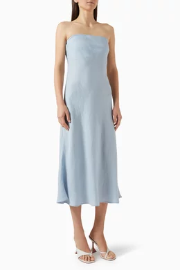 fitted linen midi dress Ruffle Hem Linen Midi Dress | European Linen main image 0