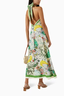 Buy ALEMAIS Multicolour Odyssey Halter Maxi Dress in Silk-linen For Women  Online | Ounass Saudi
