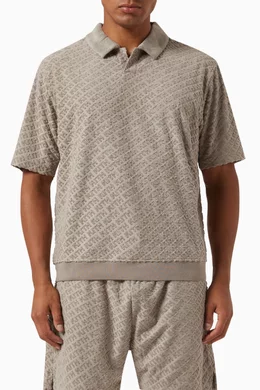 Buy Kith Neutral Italic Monogram Leo Polo Shirt in Towel Terry For