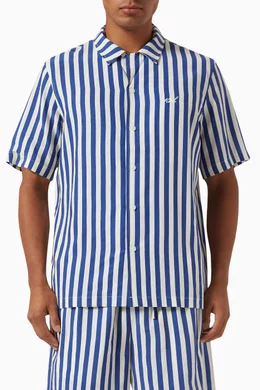 Buy Kith Blue Striped Thompson Camp Collar Shirt in Cupro Linen