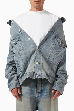 Buy Balenciaga Blue Off-shoulder Jacket in Organic Denim For