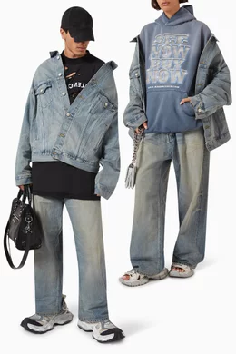【関税＆送料込み】Balenciaga Off Shoulder Denim Jacket Balenciaga off-shoulder Denim Jacket | Blue | FARFETCH