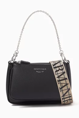 Buy Emporio Armani Black Mini Double Pochette Bag in Faux Leather
