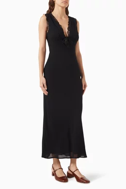 Buy Reformation Black Sharla Lace-trim Midi Dress in Georgette For Women  Online | Ounass Saudi