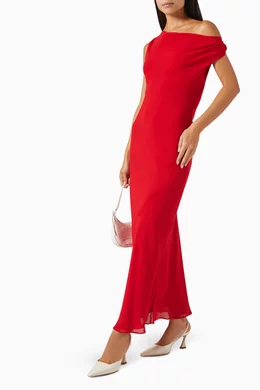 open lace back dress Gourgeous Red Color Georgette Gown Full Set with Embroidered Dupatta