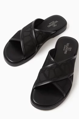 Buy Valentino Garavani Black Valentino Garavani Criss Cross Sandals in Leather For Men Online Ounass Saudi