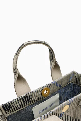Buy Burberry Grey Mini Check Tote Bag in Knit For Women