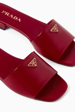 Buy Prada Red Ciabatte Slides in Saffiano Leather For Women Online