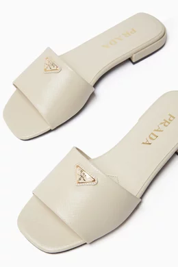 Buy Prada White Ciabatte Slides in Saffiano Leather For Women Online Ounass Saudi