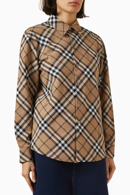 Buy Burberry Brown Check Long-sleeve Shirt For Women Online