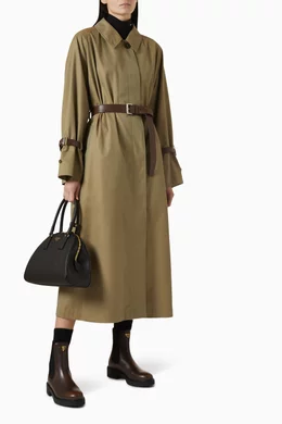 Buy Prada Neutral Belted Trench Coat in Cotton Twill For