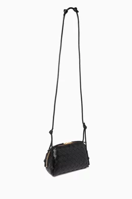ファッション雑貨・小物その他 BOTTEGA VENETA BLACK LEATHER CONCERT POUCHES BOTTEGA VENETA Concert Pouch intrecciato leather shoulder
