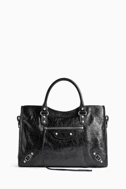 BALENCIAGA LE CITY  BLK Buy Balenciaga Black Medium Le City Bag in Arena Lambskin For