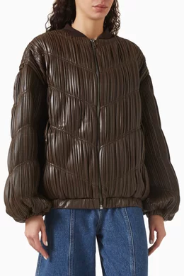 Buy Rotate Birger Christensen Brown Pleated Bomber Jacket in