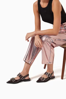 Buy Ganni Burgundy Feminine Buckle Ballerinas in Faux Leather For