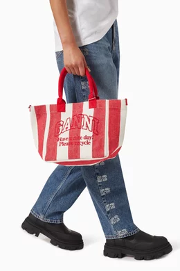 トートバッグ Ganni Women's Small Easy Shopper Tote Striped Red A5974-396 MUSINSA | GANNI Small Easy Stripe Shopper Bag - Cherry