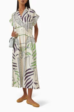 オールインワン・サロペット Tory Burch Printed Silk Twill Midi Dress オールインワン・サロペット Tory Burch Printed Silk Twill