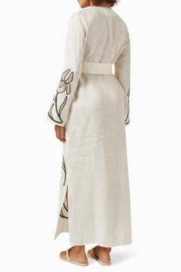 Buy Tory Burch Neutral Floral Applique Kaftan in Linen For Women Online |  Ounass Saudi